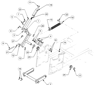 Implement Lift Handle Diagram and Parts List for LT2180 13A254G710-13A254G712 Cub Cadet Lawn Tractor
